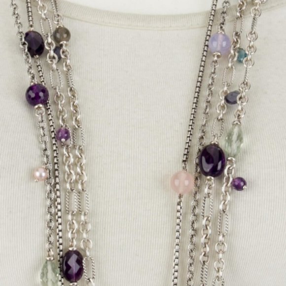 DAVID YURMAN STUNNING STERLING SILVER PEARL & MULTISTONE BIJOUX NECKLACE - Picture 5 of 6